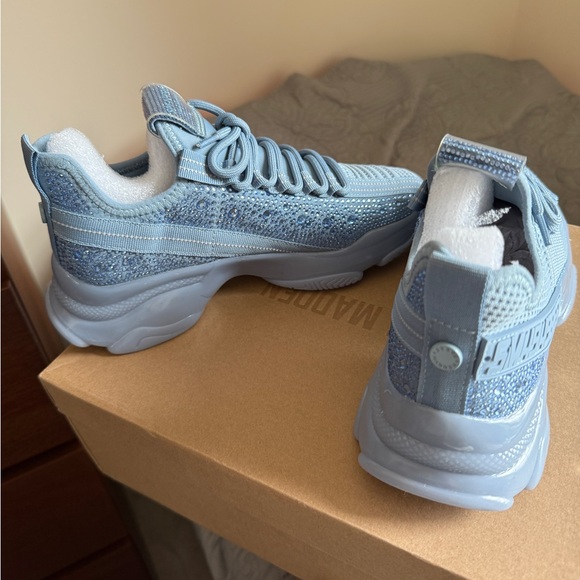 Light Blue Knit Sneakers with Rhinestone Detail - Picture 3 of 6